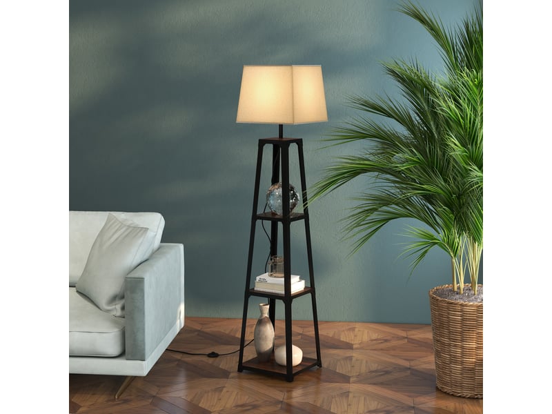  Lampadaire à 3 niveaux en métal et mdf avec abat-jour en tissu, ø42 x 166 cm, noir et beige  - Conforama B