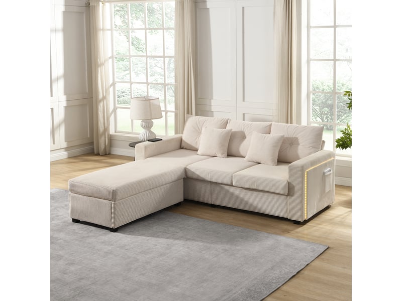  Canapé modulable, canapé 3 places, avec pouf, led, design moderne, mobilier pour espace de vie, pour salon  - Conforama A