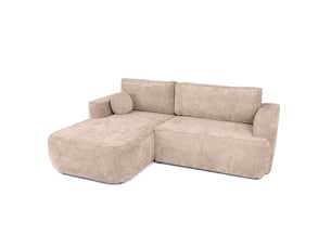 Canapé d'angle gauche convertible 4 places Tissu beige avec coffre de rangement