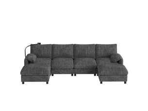 Canapé d'angle réversible convertible <strong></strong> <strong>BrimViber</strong> 6 places Tissu gris avec coffre de rangement
