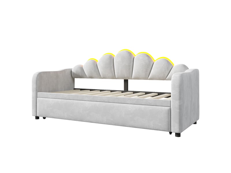  Lit de jour 90x200 cm en velours avec lit gigogne et led gris chicfurn  - Conforama A