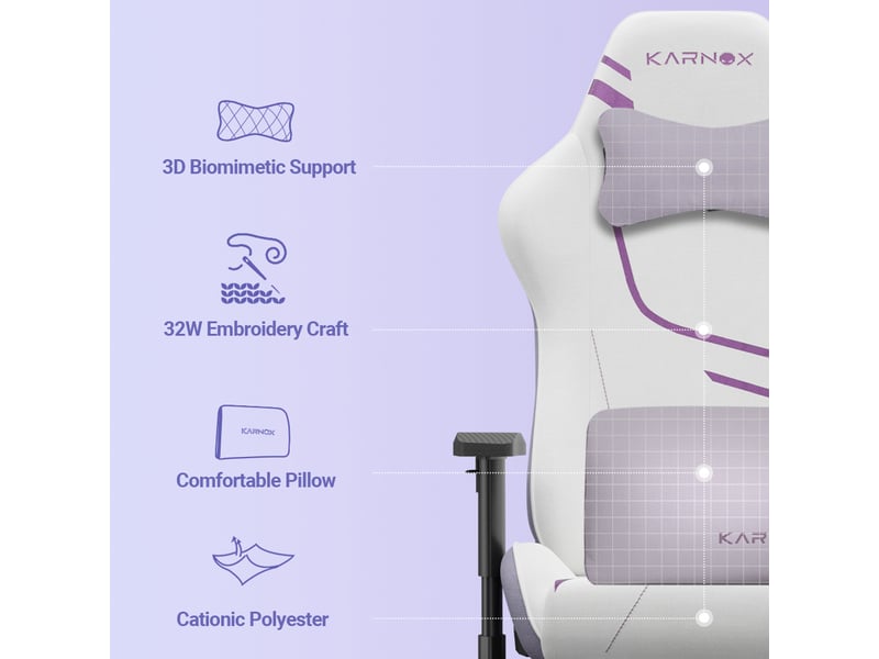  Chaise de bureau ergonomique dossier inclinable 155 degrés 54.5x50x132cm tissu et métal fauteuil gaming blanc et violet  - Conforama R