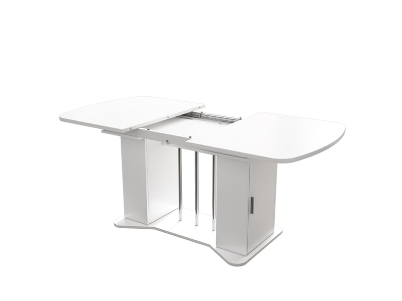 Table à manger extensible rectangulaire en mdf avec 2 portes et pieds en métal plaqué argent,120160x80cm,blanc table blanc - Conforama A