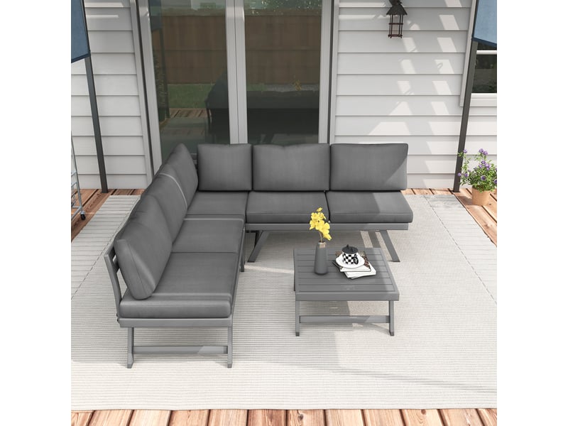 Salon de jardin d'angle convertible – 4 pièces – table incluse - Conforama D
