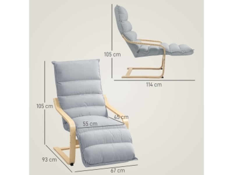  Fauteuil de relaxation gris clair en velours avec repose-pieds réglable  - Conforama B