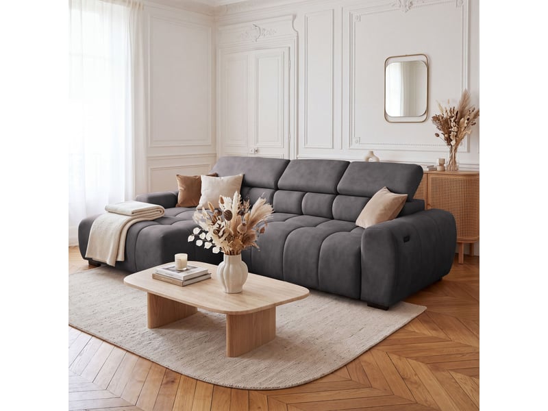 Canapé d'angle aldo avec fonction couchage, côté gauche, tissu salvador wr, graphite (15) - Conforama B