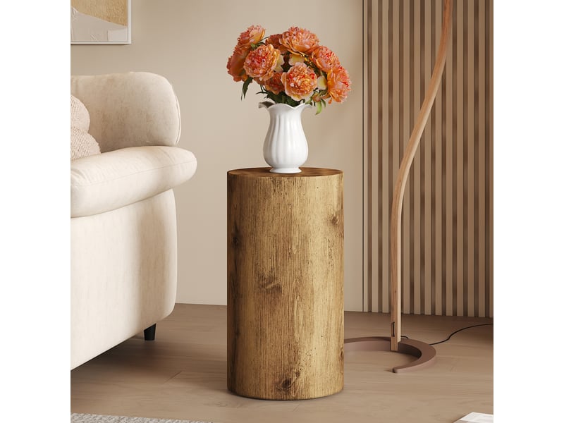  Table basse ronde avec plateau cylindrique, en mdf, pour salon et bureau, aspect bois, ø 30 × 55 cm - uvrion  - Conforama C