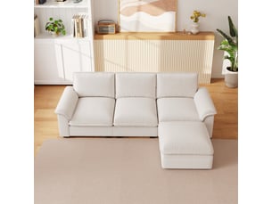 Canapé d’angle modulable 4 places avec méridienne - coussins ergonomiques, chenille - beige