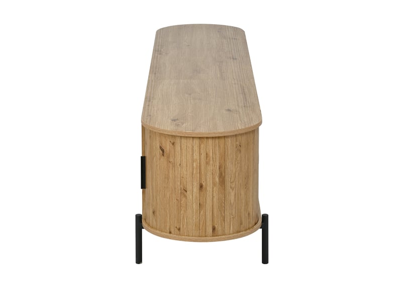  Meuble tv ovale effet bois et rotin – portes coulissantes, portes et tiroirs – pieds métal  - Conforama D