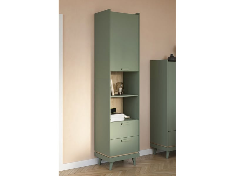  Bibliothèque noki – vert et bois – 1 porte + 2 tiroirs style scandinave  - Conforama B