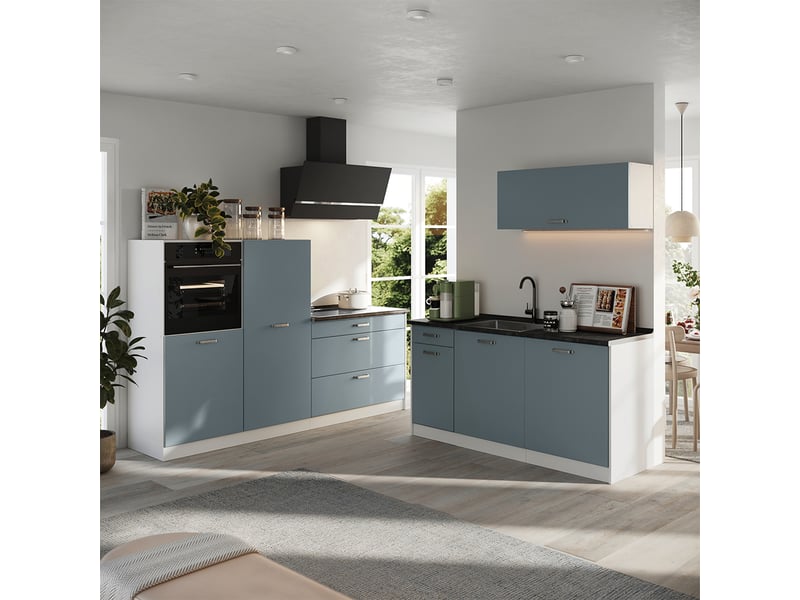  Vicco cuisine, bleu-grisblanc, 220cm plan de travail marbre  - Conforama C