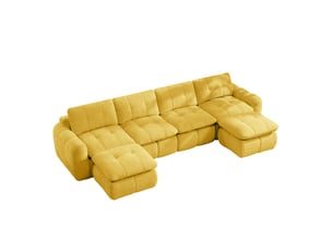 Canapé modulable en u 4 places avec 2 ottomans sans cadre en chenille jaune