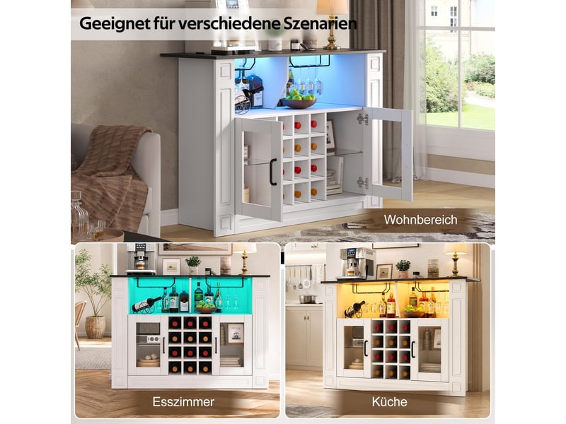 Vitrine 120 x 35 x 84 cm éclairage led meuble de rangement porte-verres à vin râteliers à vin amovibles espace bar à café rangement boissons style moderne rangement bouteilles de vin - Conforama C