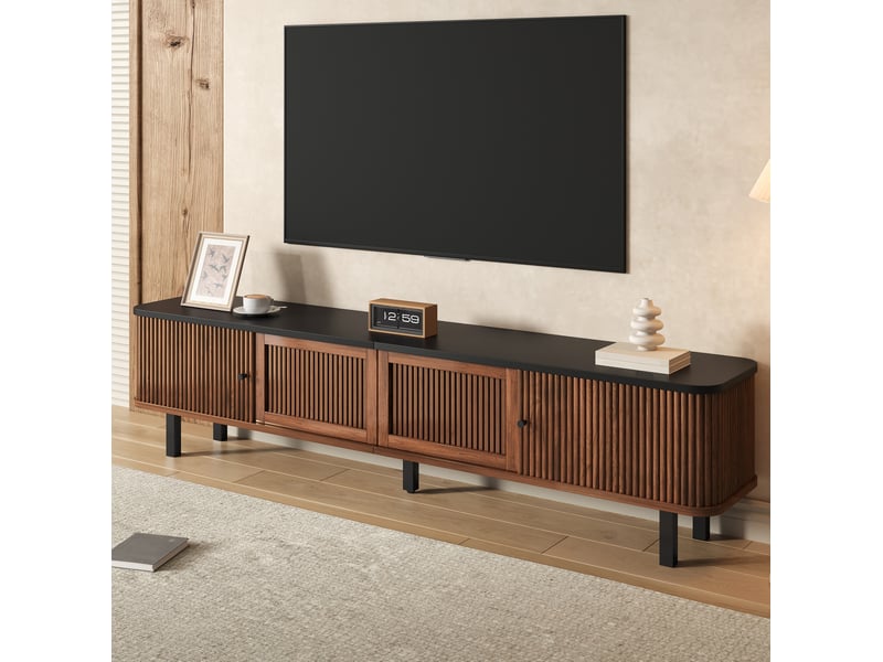 Meuble tv modenvie bas 190 x 35 x 45 cm portes coulissantes et grillagées mdf noyer - Conforama E