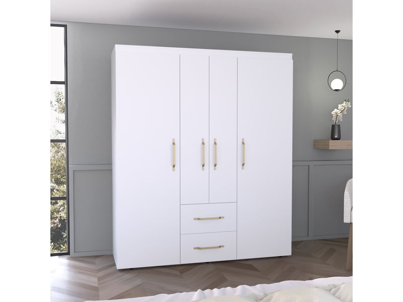  Armoire bariloche de 150 cm avec 2 tiroirs et penderie, blanc  - Conforama C