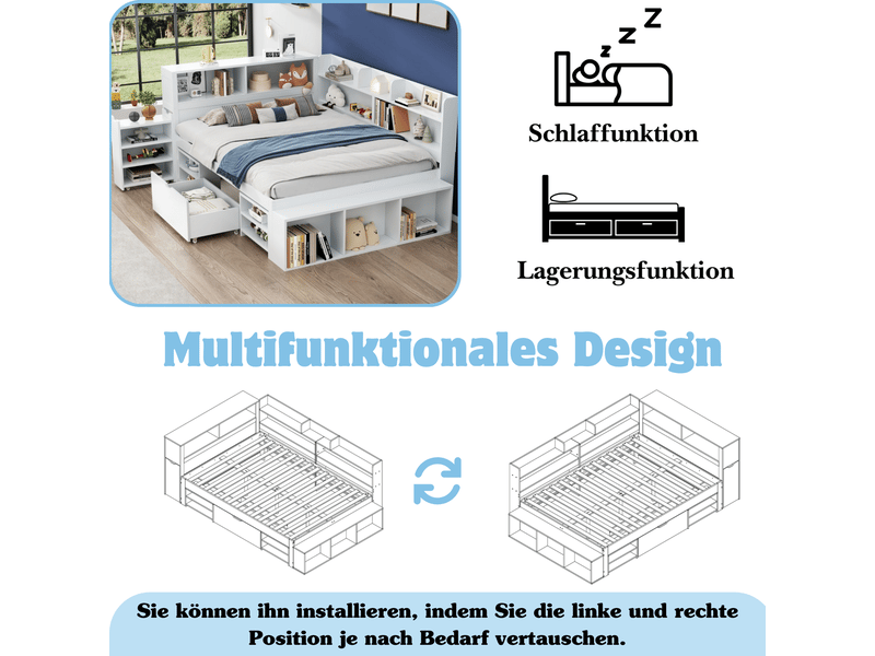 Lit enfant 140x200, multifonctionnalité lit enfant, rangement intégré, structure robuste, design épuré - Conforama E