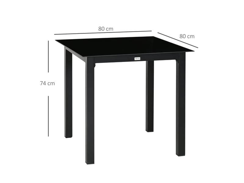 Table de jardin carrée 80 x 80 x 74 cm noire, aluminium et verre trempé, pour terrasse, balcon et extérieur - Conforama C