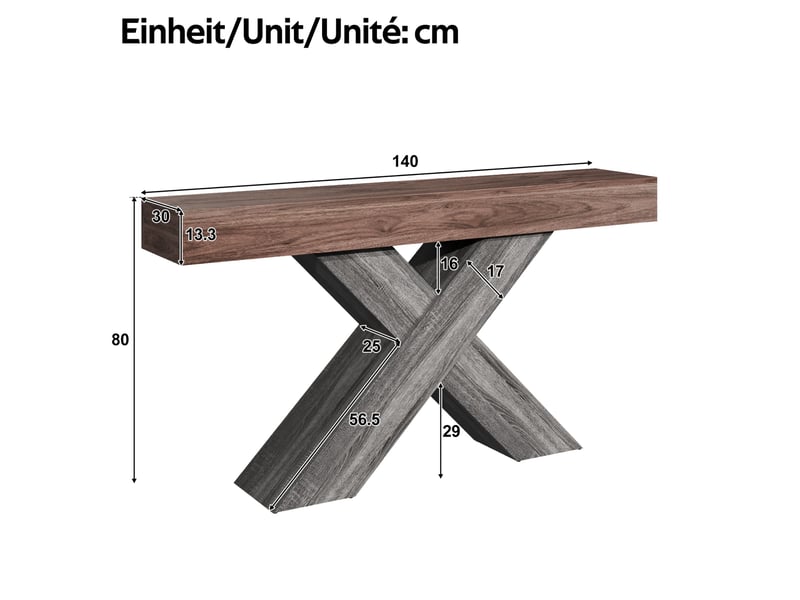  Console 140x30x80 cm effet bois coloris noyer avec supports en x  - Conforama C