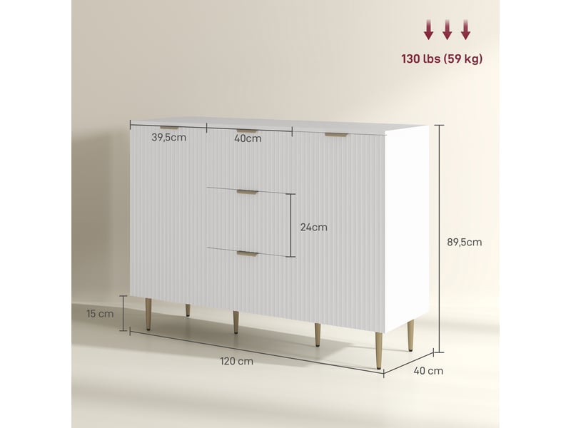  Buffet 2 portes 3 tiroirs en mdf blanc 120 x 40 x 89,5 cm  - Conforama C