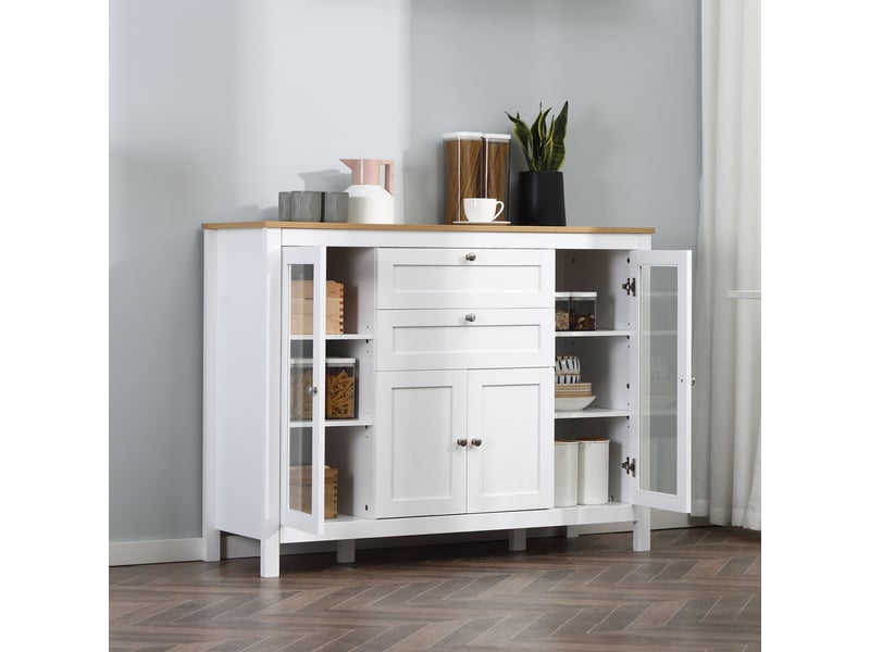  Buffet de salon, meuble de rangement avec un placard à double porte, deux portes vitrées, deux tiroirs et une étagère réglable, 120 x 40 x 90 cm  - Conforama D