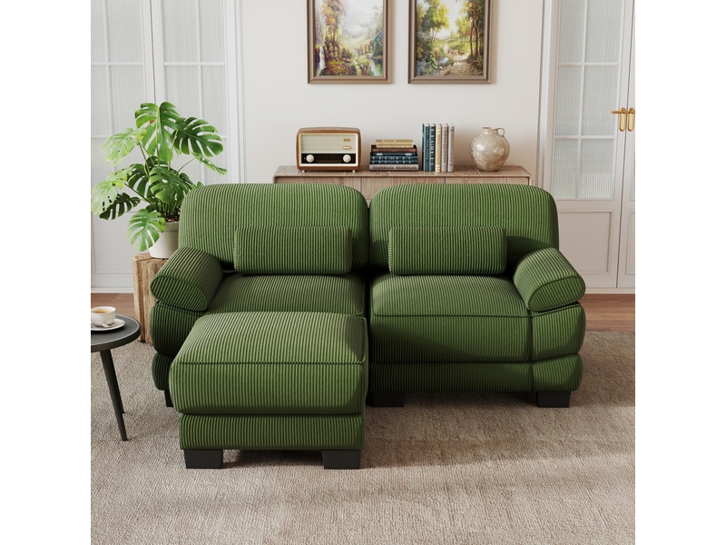  Canapé modulable d’angle 2 places 194x161x94 cm avec pouf vert  - Conforama E