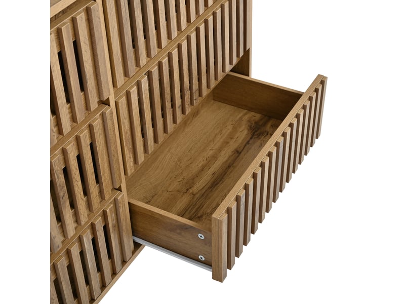 Buffet bas commode 6 tiroirs 120x40x81 cm, 5 pieds, mdf et panneaux de particules, bois clair - Conforama E