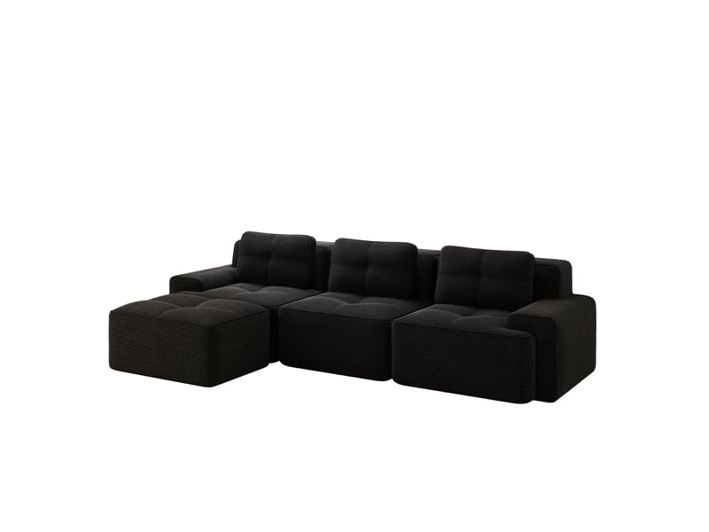  Canapé modulable d'angle 3 places avec ottoman en velours côtelé noir - 293 x 177 x 69 cm  - Conforama A