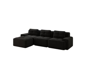 Canapé modulable d'angle 3 places avec ottoman en velours côtelé noir - 293 x 177 x 69 cm
