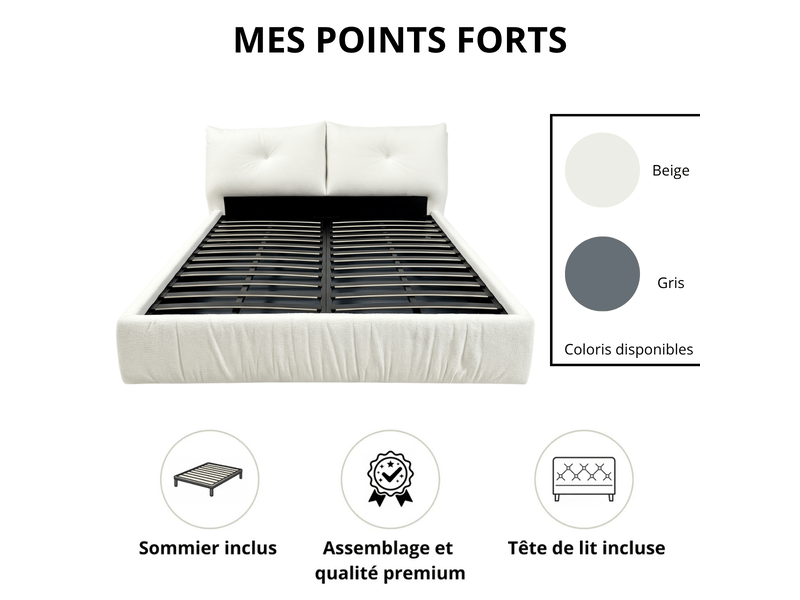  Lit coffre atlas 160x200 cm - tissu chenille beige - tête de lit et grand espace de stocakge PREMIUM - Conforama D
