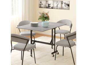 Table pliable 6 personnes - table à rabat mobile 6 roulettes - acier noir effet bois gris