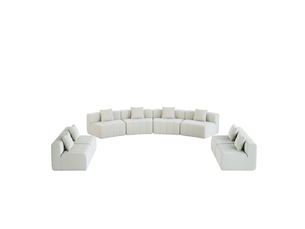Canapé modulaire modenvie 8 places en chenille beige, forme arrondie, 2 coussins, 388 x 76 x 73,6 cm