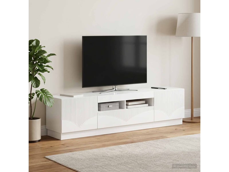  Meuble tv - banc tv - meuble de rangement led hoorn 3 pcs blanc brillant bois d'ingénierie  - Conforama C