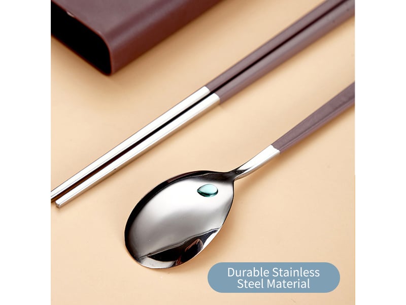  Ensemble de baguettes et cuillères en acier inoxydable réutilisables, manches longs, étui, style coréen, idéal pour voyages, bureau, restaurants  - Conforama D