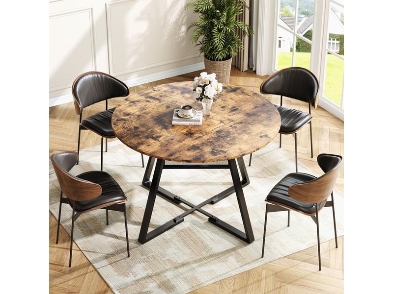  Table de salle à manger ronde - style industriel et vintage - avec étagère - pour 4-6 personnes - 120x120x75cm - bois  - Conforama D