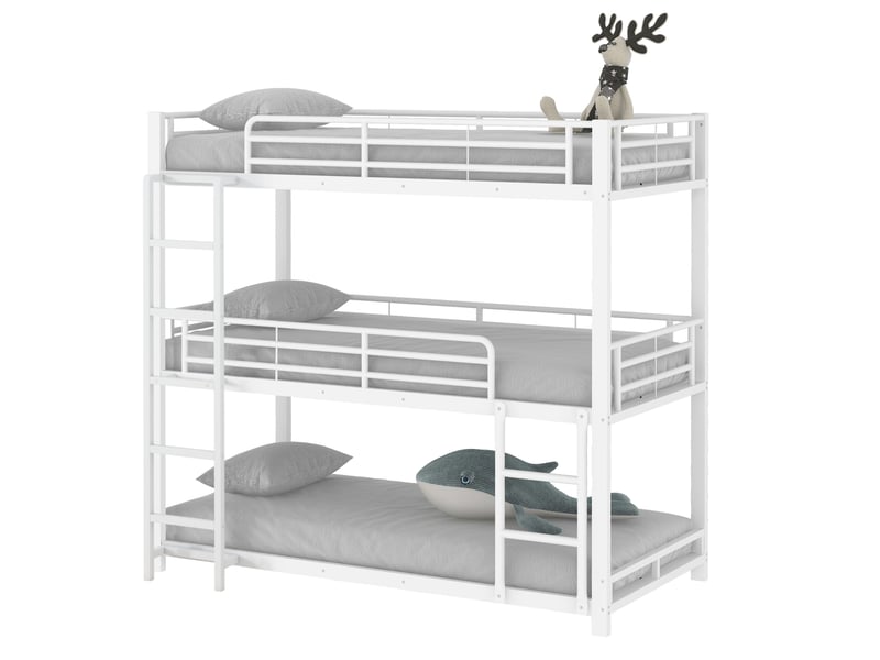  Lit superposé triple 90x200 cm en métal blanc avec échelle fixe  - Conforama A