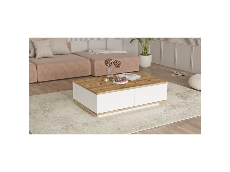  Table basse table de salon en bois mdf mélaminé pin atlantique et blanc l 90 cm  - Conforama C