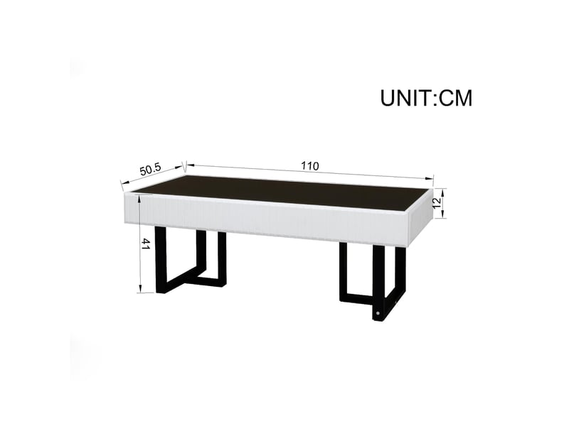  Table basse 110x50,5x41 cm, plateau noir brillant, noir et blanc  - Conforama E