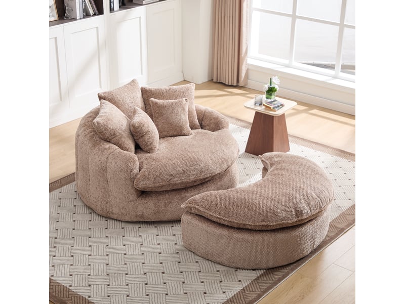  Fauteuil lounge en mousse 190,50x138x63 cm en polyester marron café avec coussins  - Conforama W