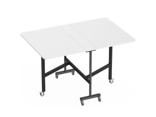 Table à manger pliante sur roulettes pour 4-6 personnes 120 cm, roues avec freins, industriel, 2 abattants, blanc noir
