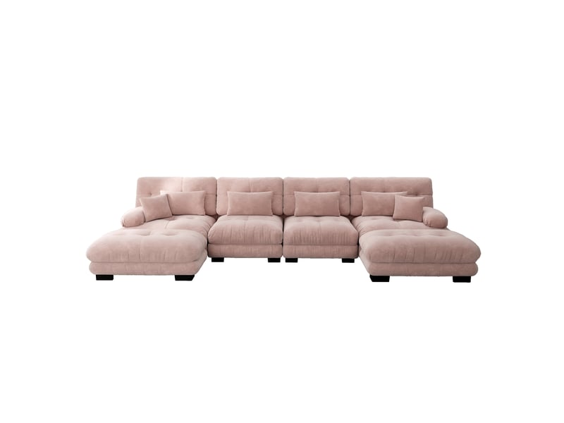 Canapé 4 places d’angle panoramique en tissu rose, largeur 406 cm, assise profonde W3325S00058 - Conforama A