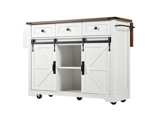 Îlot de cuisine 140x45(73)x94 cm avec 3 tiroirs et plateau pliable, bois et beige