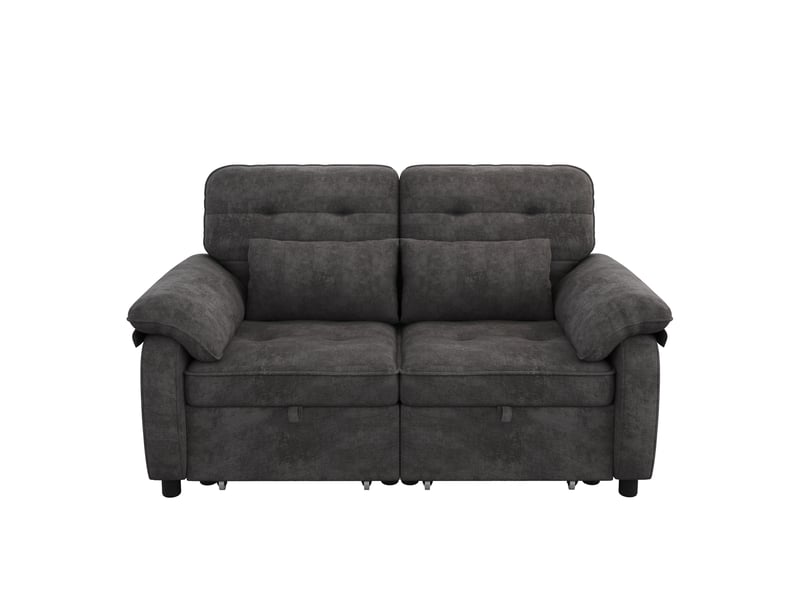  Canapé-lit 2 places 3-en-1, gris, chenille, dossier réglable, USB et 2 coussins  - Conforama A