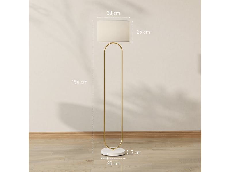  Lampadaire moderne avec abat-jour en tissu, double tube métallique et interrupteur au pied, doré  - Conforama E