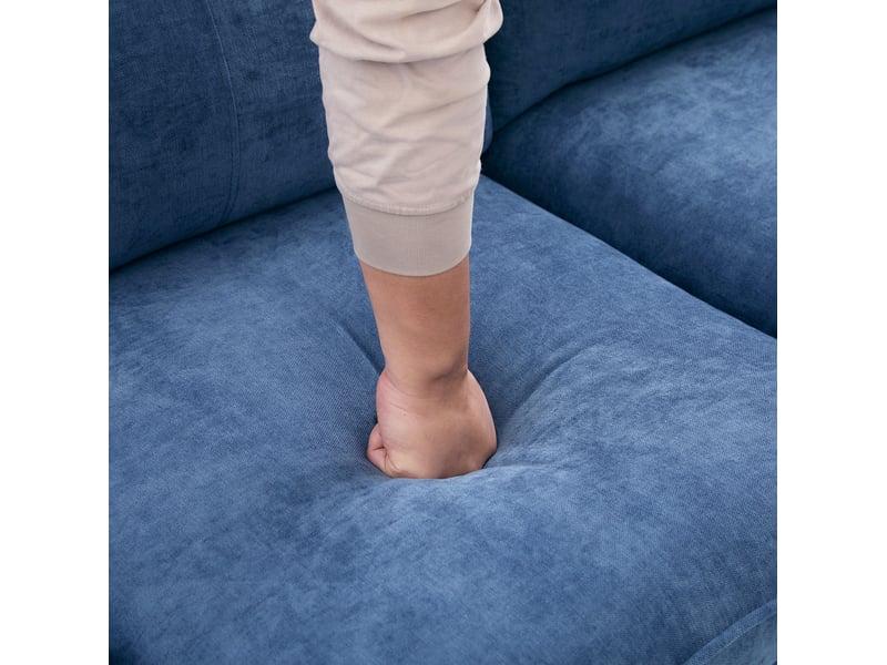  Canapé d'angle 3 places bleu en tissu, méridienne réversible avec rangement, idéal pour petits espaces  - Conforama D
