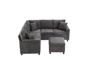 Canapé d'angle lora gris en chenille convertible avec pouf, lampe, usbtype-c et table cachée