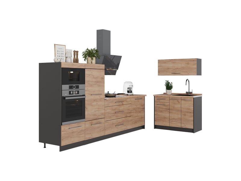  Vicco cuisine, chêne de force doréanthracite, 380cm, pt marbre  - Conforama E