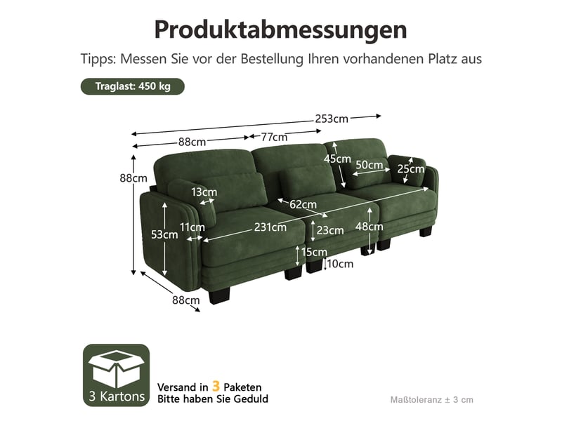 Canapé modulable - 3 places - coussins d'accoudoirs - tissu chenille - mobilier de salon - configuration flexible - vert CozyNest - Conforama D