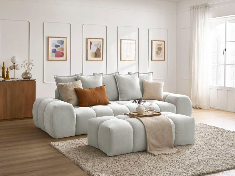 Bobochic canapé droit convertible coffre everest tissu texturé avec pouf gris clair EVEREST - Conforama B