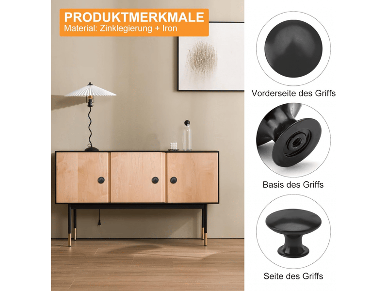  Boutons de meuble - poignée de meuble - noire - bouton de meuble - porte coulissante  - Conforama C