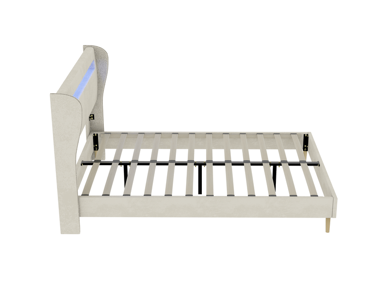  Lit adulte 160x200 cm en tissu beige avec tête de lit led réglable  - Conforama E